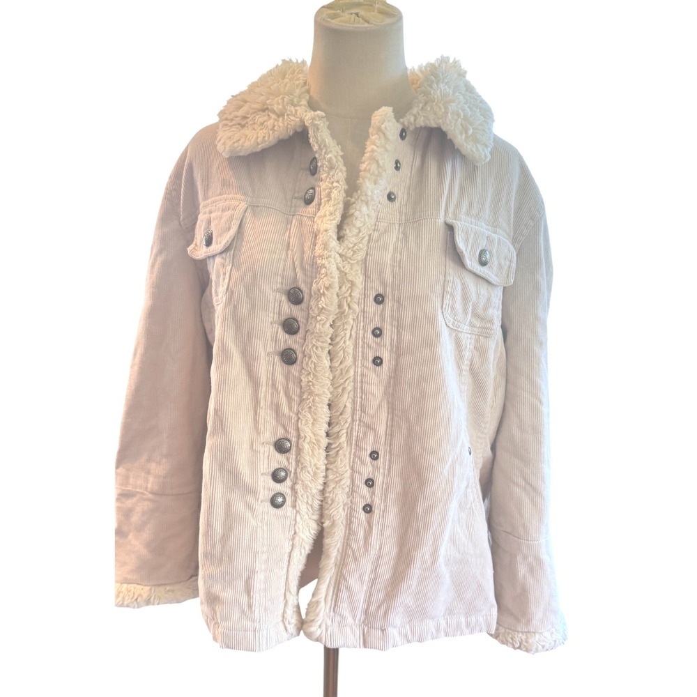 Colebrook G-III Cream Corduroy Sherpa Lined Jacket Womens XL‎ Faux Fur Trim Boho